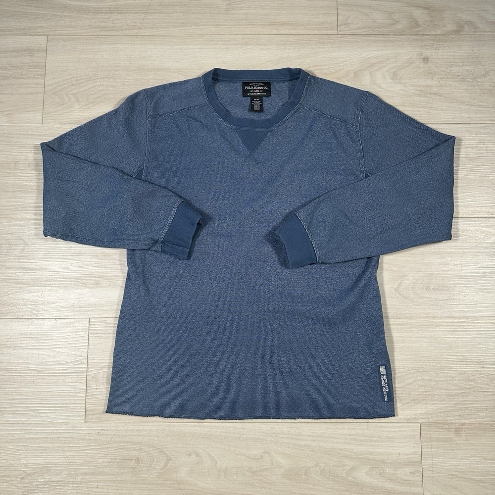 Polo Ralph Lauren Waffle Knit Thermal Shirt Mens M Blue Long‎ Sleeve Crew Retro